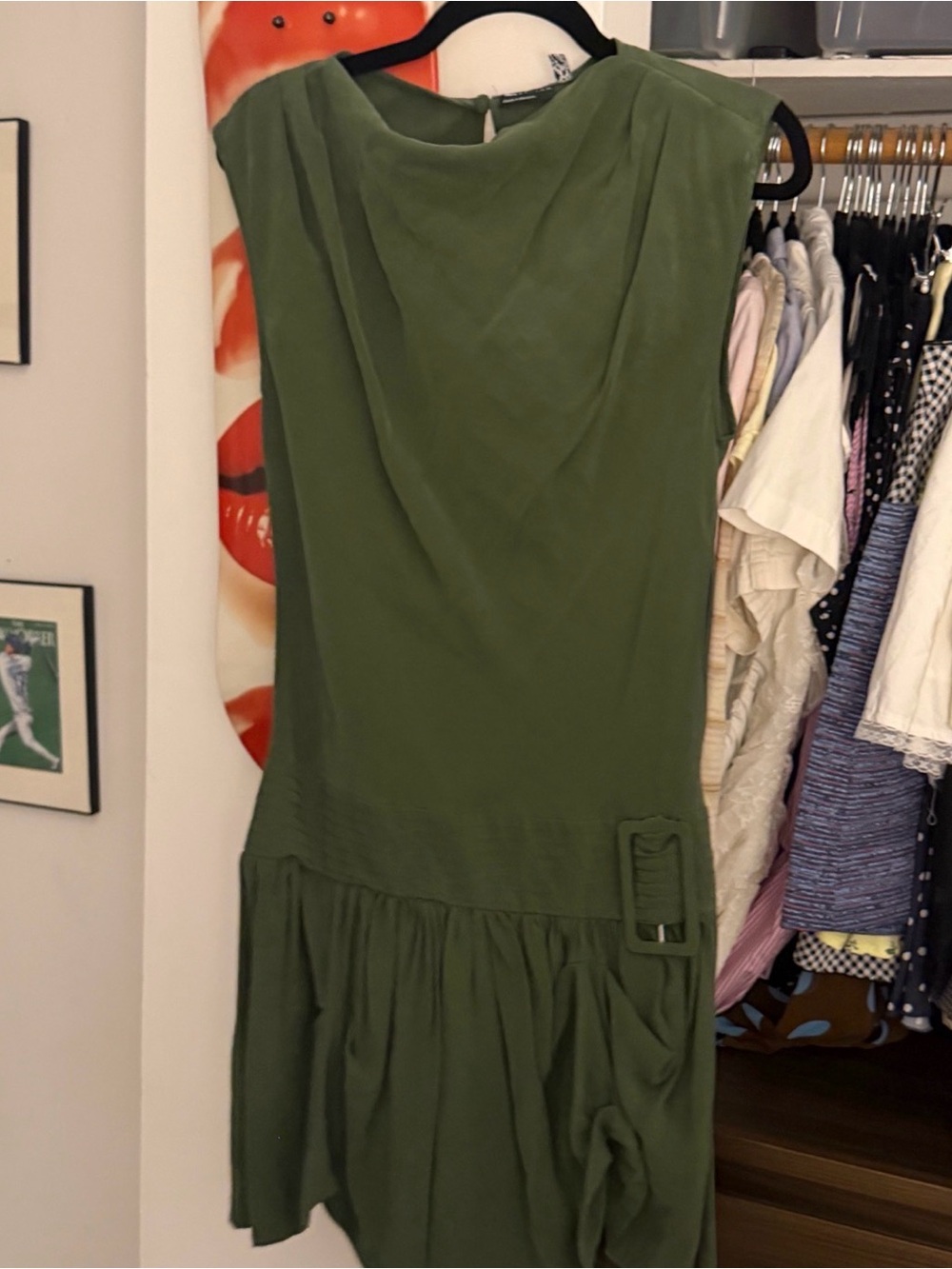 Olive Green Sleeveless Drop-Waist Dress